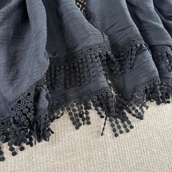 Black Fairy Goth Crochet Lace Trim Kimono Robe Cover up Shawl w/ Fringe One Size - Picture 2 of 8